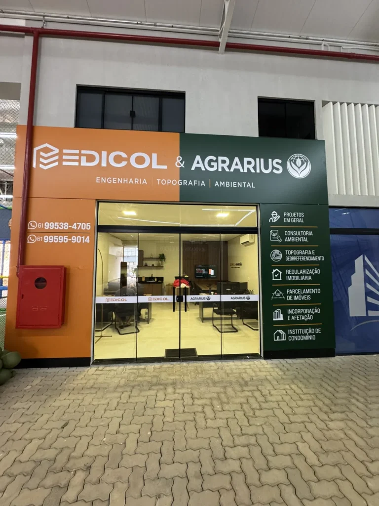 Fachada do escritório Edicol & Agrarius em Planaltina/GO: engenharia, topografia e ambiental