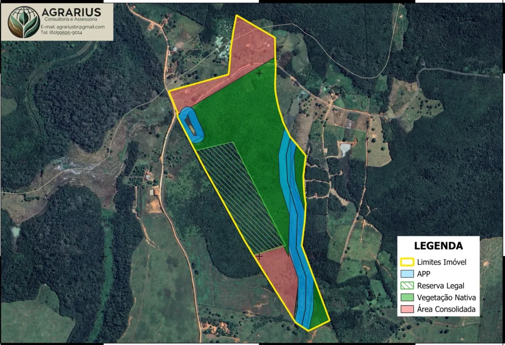 Mapa do CAR com APP, reserva legal, vegetação nativa e área consolidada